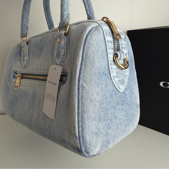NWT Coach Rowan Satchel Bag In Loved Denim With Charms - Picture 10 of 13